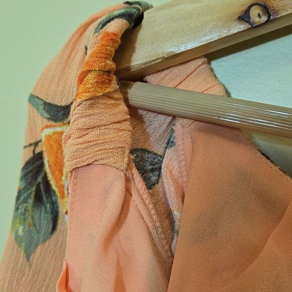 Loft Orange Harvest Sweetheart Neck Blouse Size Small Oversized Fruit Print 2023 - Picture 7 of 16